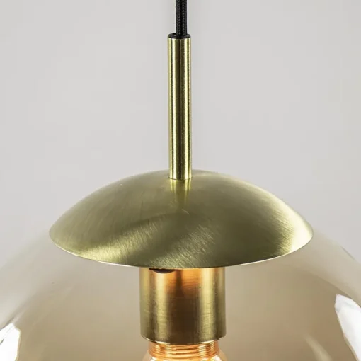 Hanglamp amber glazen bol 25 cm met messing>Straluma Discount