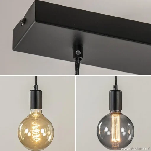 Hanglamp balk 110cm + 5x pendel zwart>Straluma Clearance