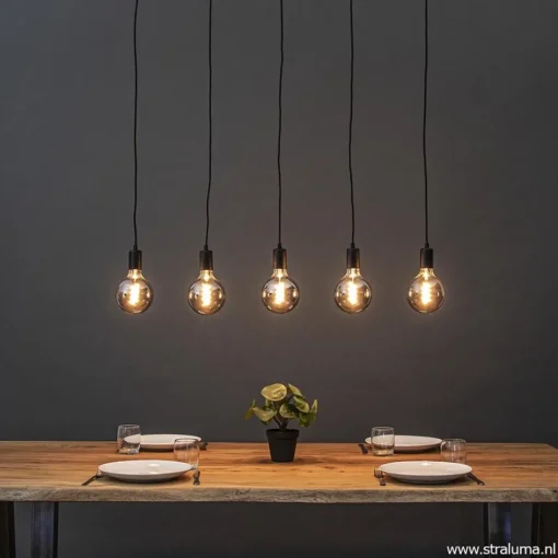 Hanglamp balk 110cm + 5x pendel zwart>Straluma Clearance