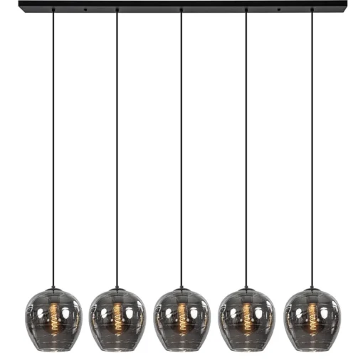 Hanglamp balk zwart 5-lichts smoke glas>Straluma