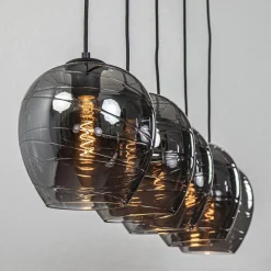Hanglamp balk zwart 5-lichts smoke glas></noscript>Straluma