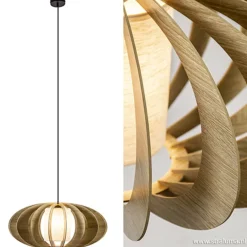 Hanglamp 64cm houten lamellen+linnen kap></noscript>Straluma Clearance