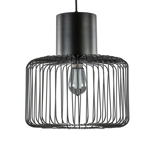 Hanglamp draad cilinder zwart met klos>Straluma