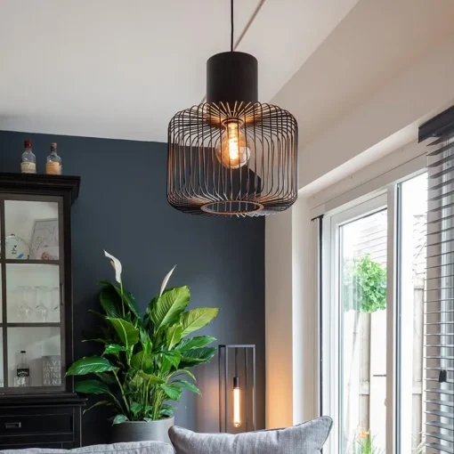 Hanglamp draad cilinder zwart met klos>Straluma
