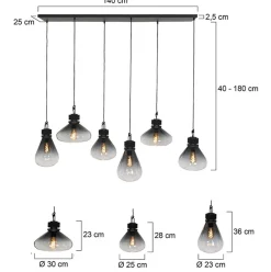 Hanglamp Flere 6L zwart smoke/clear glas></noscript>Straluma Online