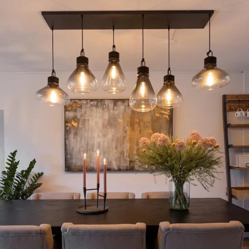 Hanglamp Flere 6L zwart smoke/clear glas>Straluma Online
