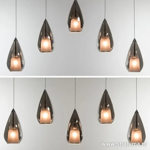 Hanglamp 5L druppel glas smoke>Straluma Online
