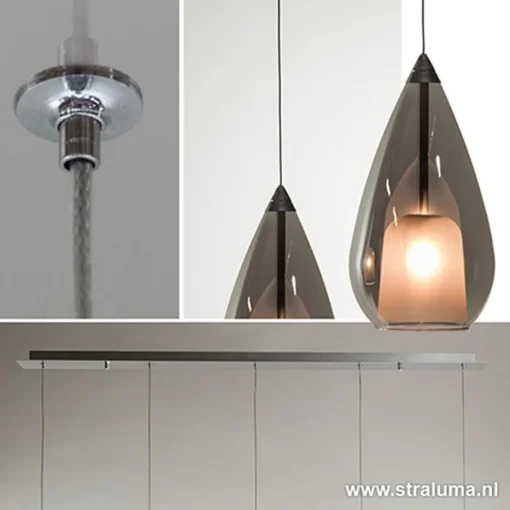 Hanglamp 5L druppel glas smoke>Straluma Online