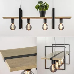 Hanglamp 4L zwart met houten planken></noscript>Straluma Clearance