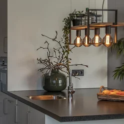 Hanglamp 4L zwart met houten planken></noscript>Straluma Clearance