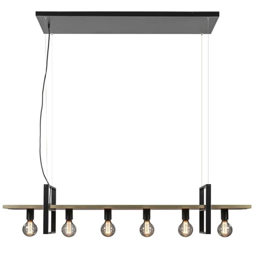 Hanglamp 6L zwart met houten planken>Straluma Hot