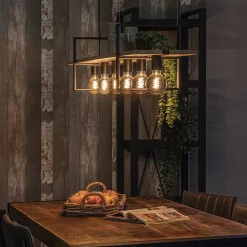 Hanglamp 6L zwart met houten planken></noscript>Straluma Hot