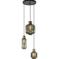 Hanglamp Lett 3L rond zw/brons smoke mix>Straluma Hot