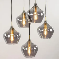Hanglamp Rakel 5L rond antiek brass + smoke glas></noscript>Straluma Discount