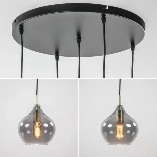 Hanglamp Rakel 5L rond antiek brass + smoke glas>Straluma Discount