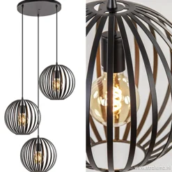 Hanglamp rond 3-lichts bollen zwart>Straluma