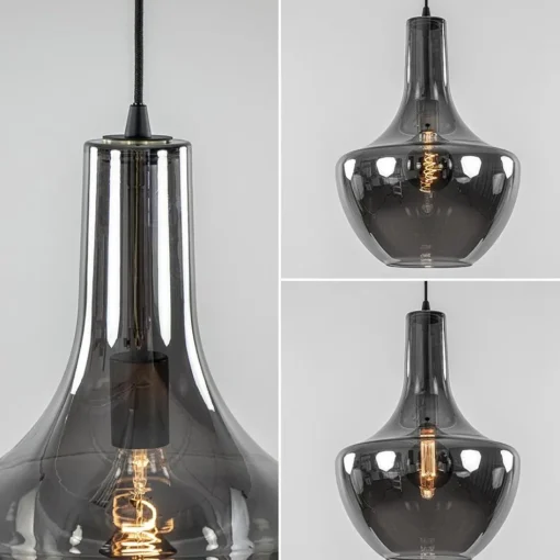 Hanglamp zwart met smoke glazen kap>Straluma Outlet