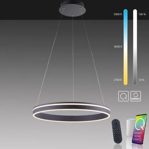 Hanglamp zwart ring 60cm + afst.bed.CCT>Straluma Sale
