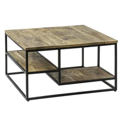Hoektafel mangohout met zwart frame 70x70x40 cm>Straluma Clearance