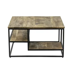 Hoektafel mangohout met zwart frame 70x70x40 cm>Straluma Clearance