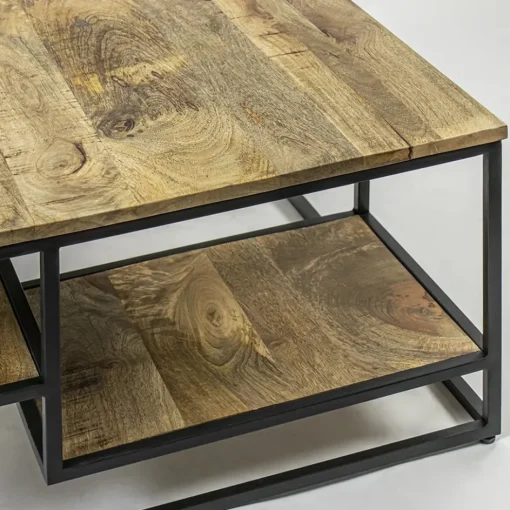 Hoektafel mangohout met zwart frame 70x70x40 cm>Straluma Clearance