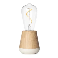 Houten tafellamp met helder glas oplaadbaar/dimbaar>Straluma Discount