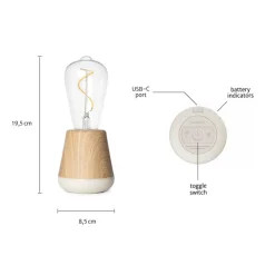 Houten tafellamp met helder glas oplaadbaar/dimbaar>Straluma Discount