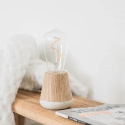 Houten tafellamp met helder glas oplaadbaar/dimbaar></noscript>Straluma Discount