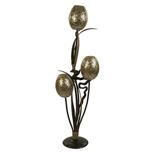 Houten vloerlamp met kelk van schelpen>Straluma Online