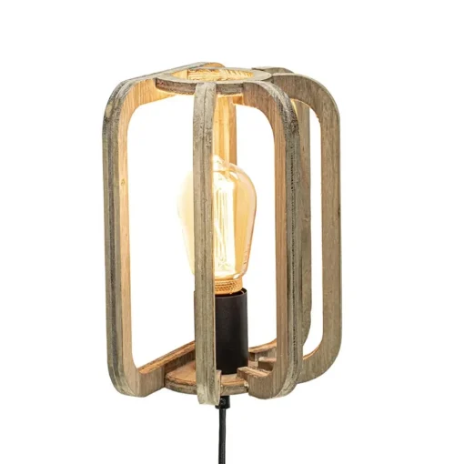 Houten wandlamp met zwarte fitting en snoer>Straluma Best