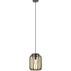 Industrieel landelijke hanglamp mat zwart met ruw hout>Straluma