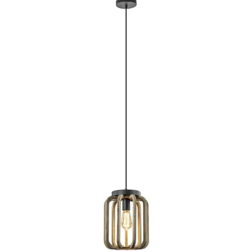Industrieel landelijke hanglamp mat zwart met ruw hout>Straluma