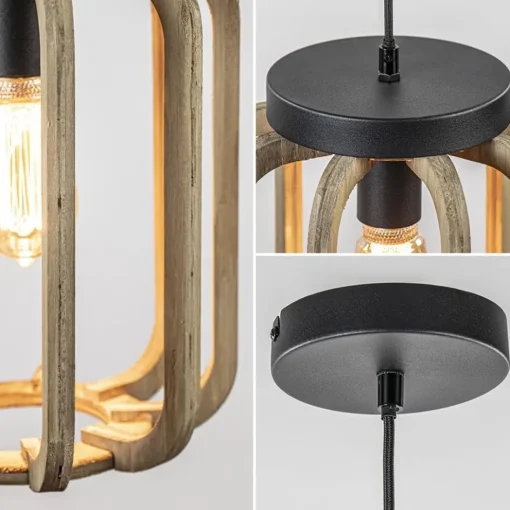 Industrieel landelijke hanglamp mat zwart met ruw hout>Straluma
