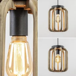 Industrieel landelijke hanglamp mat zwart met ruw hout></noscript>Straluma