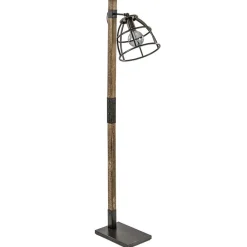 Industrieel landelijke vloerlamp Matrix hout met metalen korf>Straluma New