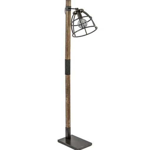Industrieel landelijke vloerlamp Matrix hout met metalen korf>Straluma New