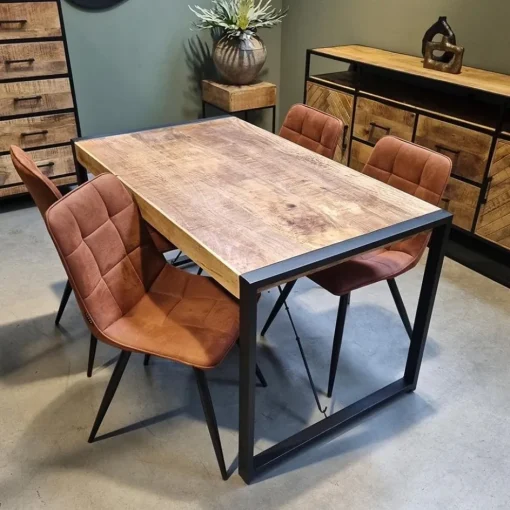 Industriële eettafel mangohout met zwart 160x90 cm>Straluma Sale