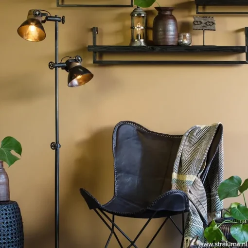 Industriële vloerlamp Jody metaal met hout>Straluma Best