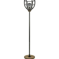 Industriële vloerlamp zwart staal met houten details>Straluma New