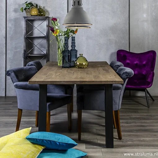 Klassieke armstoel kersenhout in stof>Straluma New