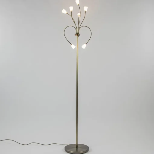 Klassieke vloerlamp brons met wit gevlamd glas en dimbaar LED>Straluma Sale