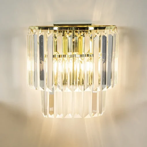 Klassieke wandlamp goud met helder glazen pegels>Straluma Online
