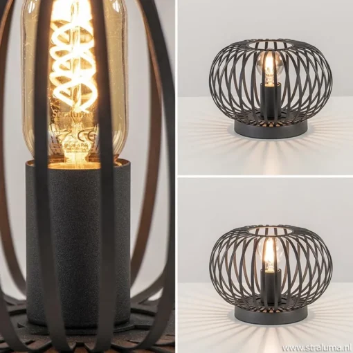 Kleine draad tafellamp modern mat zwart>Straluma