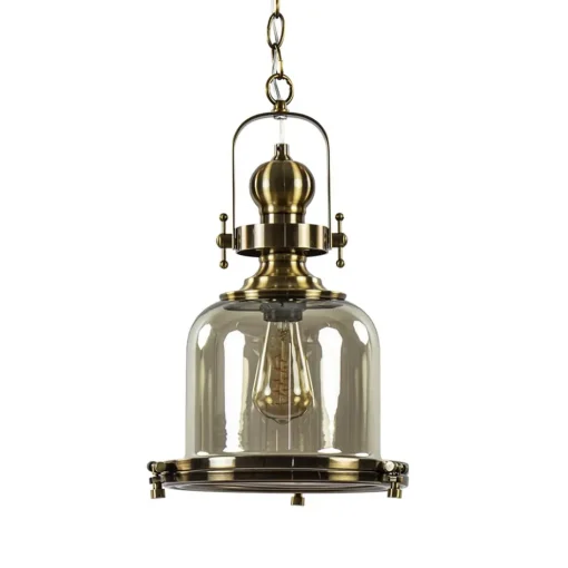 Kleine hanglamp brons met amber glas>Straluma Online