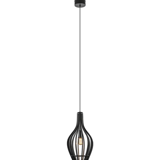 Kleine hanglamp kegel houten lamellen zwart>Straluma Clearance