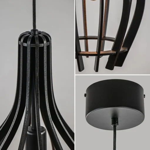 Kleine hanglamp kegel houten lamellen zwart>Straluma Clearance