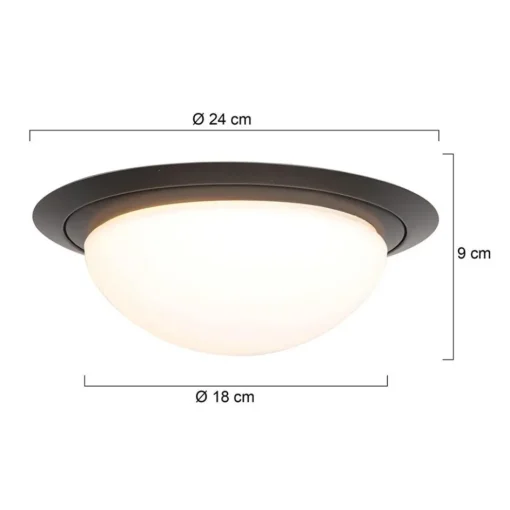 Kleine LED plafondlamp zwart met wit glas IP44>Straluma Discount
