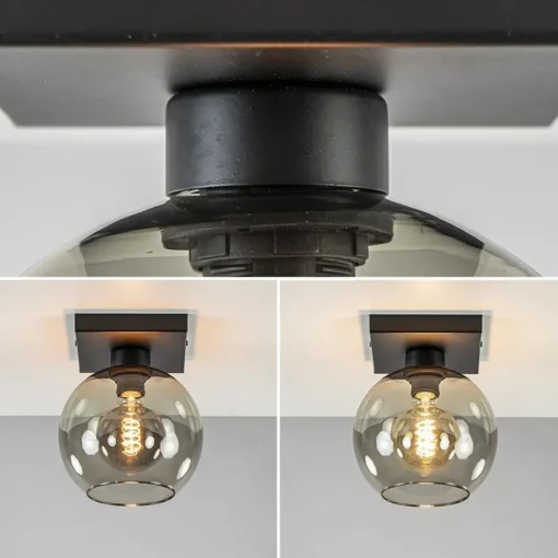 Kleine plafondlamp zwart met smoke glas 20 cm>Straluma Hot