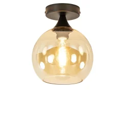 Kleine plafondlamp zwart met amber glazen bol>Straluma Best