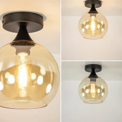 Kleine plafondlamp zwart met amber glazen bol></noscript>Straluma Best
